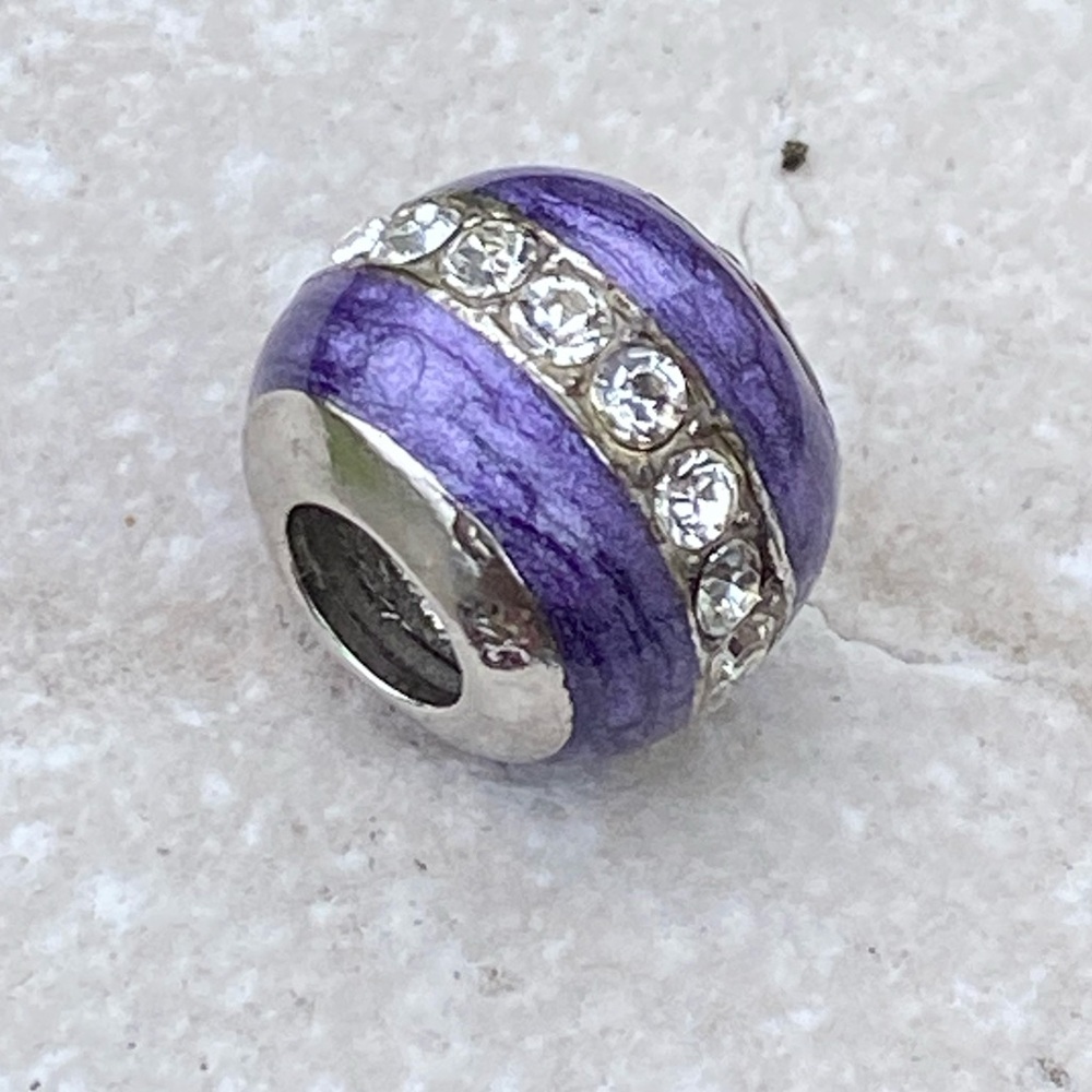 Purple crystal Italian bead charm .925 Sterling Silver Vintage Michael Anthony